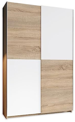 Stella Trading Aladin Armario Puertas correderas en Roble Sonoma/Rlanco - Armario Dormitorio Multiuso con Mucho Espacio de Almacenamiento - 125 x 195 x 38 cm