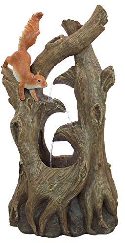 Water Fountain with LED Light - Nearly 3 Foot Tall Tree Squirrel Garden Decor Fountain - Outdoor Water Feature