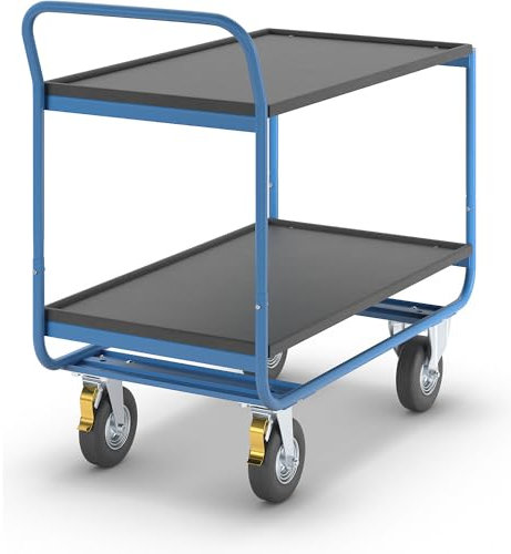 eurokraft | Tischwagen | Tragfähigkeit 150 kg | 2 Ladeflächen mit Abrollrand | Luftbereifung
