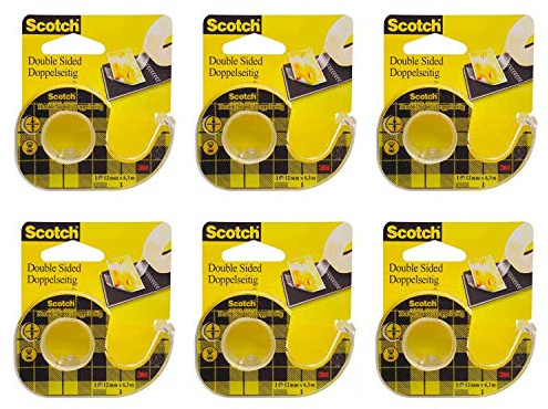 SCOTCH Lot de 6 Dévidoirs Ruban adhésif double face 665 12 mm x 6,3 m