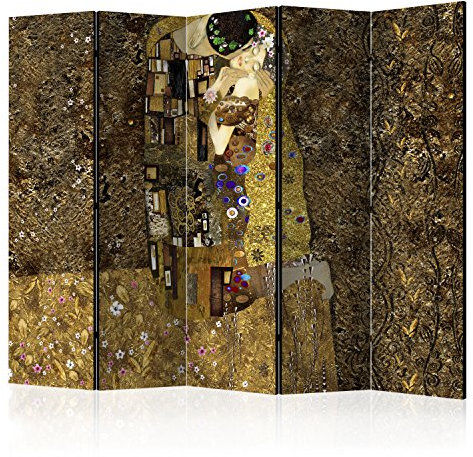 murando Raumteiler Klimt Kuss Foto Paravent 225x172 cm beidseitig auf Vlies-Leinwand Bedruckt Trennwand Spanische Wand Sichtschutz Raumtrenner braun Gold l-A-0001-z-c