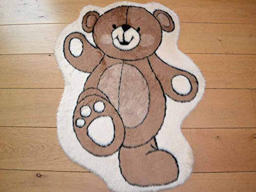 Dancing Bear Non Slip Machine Washable Sheepskin Style Kids Rug. Size 93cm x 79cm