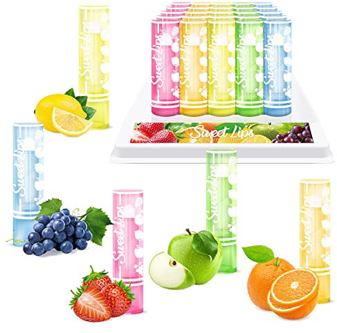 Beauty4Britain 25 x Lippenbalsam Set Sweet Lips - 5 Fruchtige Geschmacksrichtungen, Lang anhaltende Lippenpflege, Großhandel (25)