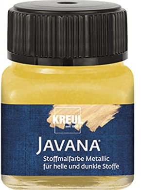 KREUL 92417 - Javana Stoffmalfarbe für helle und dunkle Textilien, 20 ml Glas gold, cremig brillant mit Metallic-Effekt, pastoser Charakter, zum Drucken und Schablonieren, nach Fixierung waschecht