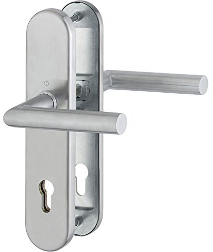 HOPPE Haustür Eingangstür Drückergarnitur AMSTERDAM - Ö-Norm Entfernung 88mm, Edelstahl matt, Langschild Profilzylinder für Türstärke 62-72mm, ohne Kernziehschutz, Prüfung: RC2 nach EN 1906, 1 Stück Sicherheitsbeschlag