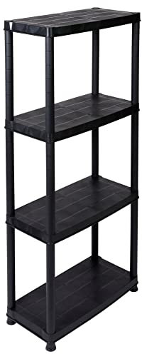 Kreher Kunststoffregal, Steckregal, Kellerregal, 4 Böden, Schwarz, max. 100 kg Traglast. 60 x 30.5 x 130 H cm. TÜV Rheinland.
