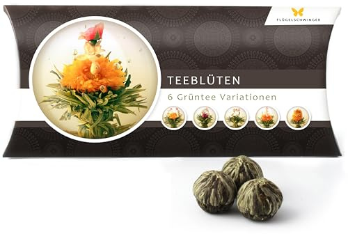 6 Teeblumen Geschenk-Box - Grüntee Variationen, Originelle Idee zum Geburtstag, Muttertag, Weihnachten, tolles Geschenk nicht nur für Frauen und Teeliebhaber, Teeblüten, Erblühtee