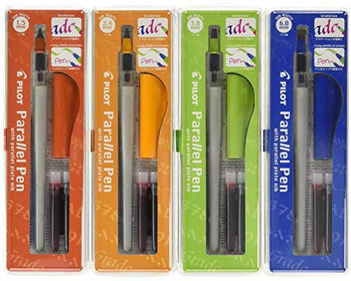 Pilot Parallel Calligraphy Pen Set, 1.5 mm, 2.4 mm, 3.8 mm and 6 mm with Bonus Ink Cartridge (P9005SET) by Pilot