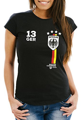 MoonWorks Damen T-Shirt Fanshirt Fußball EM WM Deutschland Trikot Slim Fit schwarz XS