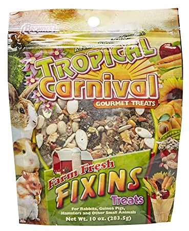 F.M. Brown's Tropical Carnival, Farm Fresh Fixins Treats for Rabbits, Guinea Pigs, Hamsters, Rats, Mice, and Other Small Animals, Healthy Mix of Fruits, Veggies, Seeds, and Hay, 10 oz