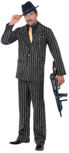 Smiffys Costume de gangster élégant à rayures dorées, avec veste, pantalon, plastron et cravate Halloween