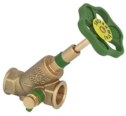 tecuro KFR-Ventil Schrägsitzventil 3/4 Zoll mit Entleerungsventil 1/4 Zoll und steigender Spindel, für Trinkwasser DVGW zugelassen