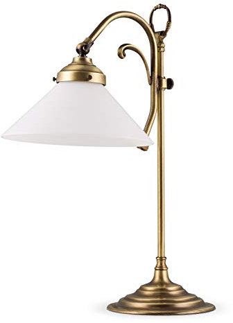 Helios Leuchten 403781 nostalgische Retro Tischleuchte | vintage Tischlampe Schreibtischlampe | Lampe Leuchte echt Messing antik | Leselampe Opalglas weiss | Jugendstil Messinglampe