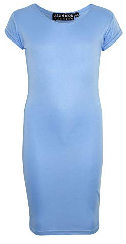 A2Z 4 Kids Bodycon Midi Dress Short Sleeve Long Length Plain Dresses - New Midi Dress Sky Blue 9-10