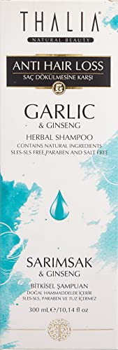 Thalia Knoblauch & Ginseng Shampoo 300 ml, Anti-Haarausfall Shampoo, geruchsneutral, für Männer und Frauen, ohne Silikon, VEGAN, beruhigt die Kopfhaut, Naturprodukt, 100% natürlich