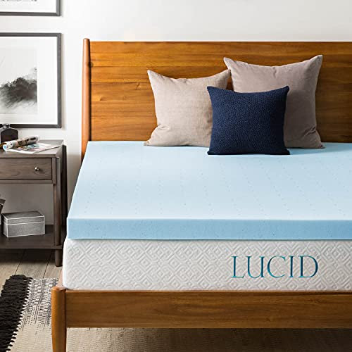 Lucid Mattress Topper King - Gel Infused Memory Foam – Mattress Topper King – Ventilated Design – CertiPur Certified,Light Blue,3 Inch