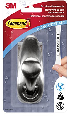 Command Gancho Grande Metálico, Níquel Pulido - 1 Gancho y 2 Tiras Adhesivas - Colgador de Bolsos, Ropa y otros Accesorios en Pared o Puerta - Sin Agujeros - Soporta hasta 2,2 kg