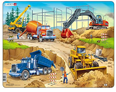 Larsen Puzzle Baustelle, Alter 6–10, 30 Teile, Lern‑Puzzle für Kinder, stabile Kartonteile, Rahmenpuzzle aus Norwegen