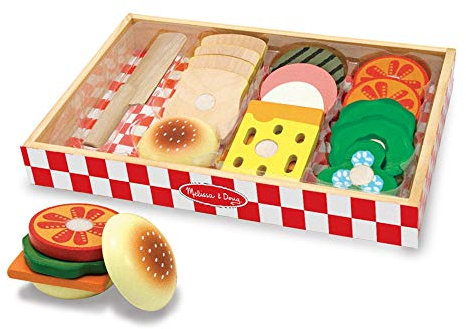 Melissa & Doug | Kit de préparation de sandwichs| Jouet en bois |Pretend Play |17 pièces, Design 1