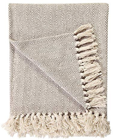 EHC 100% Natural Cotton Two Tone Herringbone Sofa Arm Chair Bedspread Settee Throw - 250 x 380cm, Super Giant Size