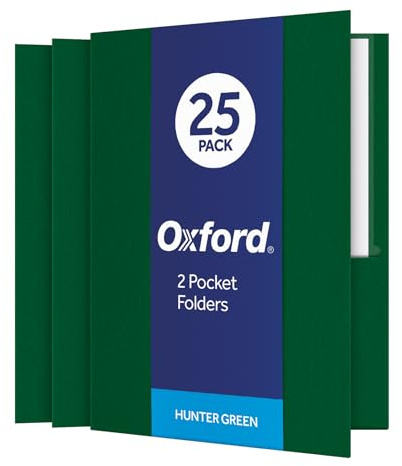 Oxford Two Pocket Folders, Textured Paper, Hunter Green, For School, Home, and Office, Letter Size, 25 Per Box (57556EE)