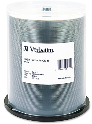 Verbatim CD-R 700MB 52X White Inkjet Printable Recordable Media Disc - 100pk Spindle