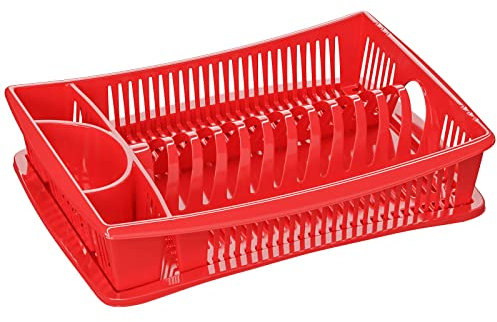WELLGRO Abtropfgestell - Abtropfgitter - Geschirr Abtropfkorb - Abtropfständer - Abtropfschale - Geschirrabtropfständer - MADE IN EUROPE, Farbe:Rot