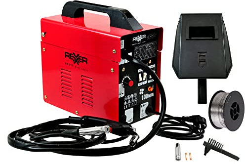 Fülldrahtschweißgerät mit Zubehör (ohne GAS) 60-105A inkl. Fülldraht, Ersatzdühsen, Masseklemme, Brenner, Ventilatorkühlung, Schweißschirm, Schlackenhammer, 230V MIG 100