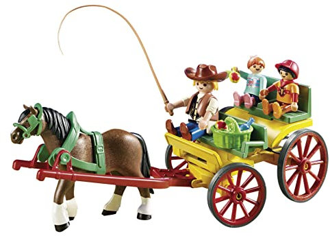 PlayMOBIL Country Age 5+ 6932 Horse Drawn Wagon with Children and Driver, for Ages 5+