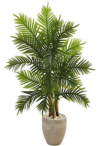 Nearly Natural 5ft. Areca Palm Artificial Tree in Sand Colored Planter (Real Touch)