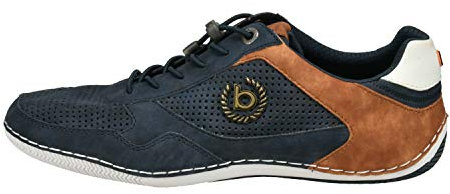 bugatti herr Casual sneakers med flexibel sula, snörskor med memory foam, elastiska skosnören, Mörkblå, 45 EU