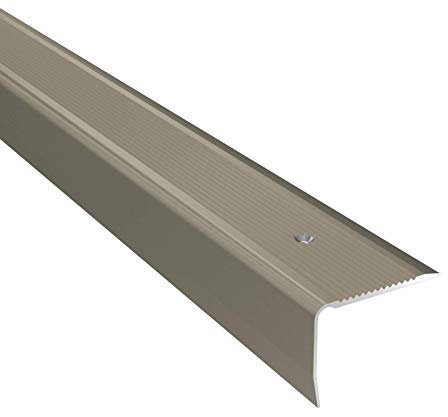 Aluminium Stair Nosing Edge Grooved Rubust Trim Step Nose Edging -2.40M TMW Profiles (Titanium)