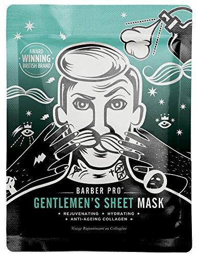 BARBER PRO GENTLEMENS SHEET MASK Mens Face Mask Anti-Ageing Collagen Hydrating Rejuvenating Natural Sheet Cleansing Green Tea & Seaweed Extract Witch Hazel Skincare Multi Award Winning Brand