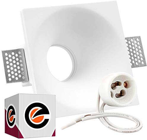 1x Portafaretto in Gesso da Incasso Controsoffitti Quadrato 132x74mm - per Faretti diam. 50mm GU10 GU5.3 colore bianco portalampada GU10 - Eurocali