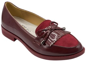 Mocassins Femme en Simili Cuir Verni - Chaussures Plates Elégantes et Confortables Intérieur Cuir avec Franges et Noeud