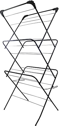 Straame 3 Tier Clothes Airer Drying Indoor and Outdoor Laundry Rack with Non-Slip Feet and Corner Spaces for Hangers, Flat Foldable Space Saving, 63 x 46 138 (Black)