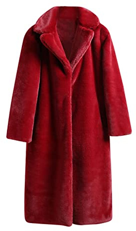 L9WEI Faux Fur Coat Long Women's Oversized Faux Fur Coat with Hood Elegant Faux Fur Coats Fur Coat Plain Fur Jacket Warm Plush Coat Loose Winter Faux Fur Coat, Y01 Wine, XXL