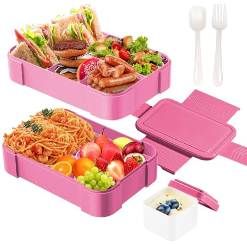 HIYAA Bento Box Lunchbox für Kinder Erwachsene, 1550ml, 6 Fächer, Pink, Mikrowelle/Spülmaschinenfest, Auslaufsicher