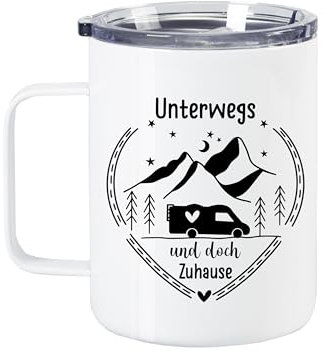 GRAZDesign Tasse à café de camping avec inscription en allemand - En acier inoxydable - 350 ml - Cadeau pour les campeurs - Tasse à vin chaud