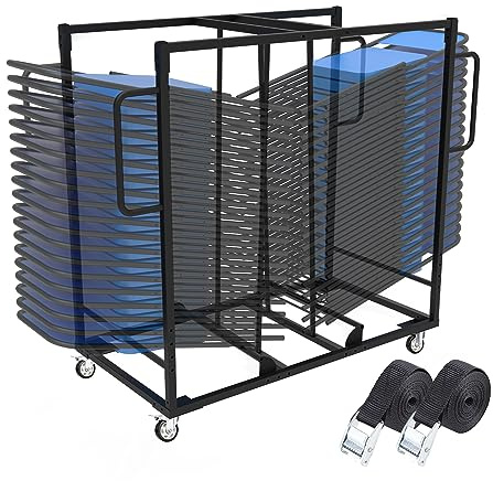 Folding Chair Cart, Folding Chair Dolly With Angle Stacking And 500LBS Capacity For 32 Folding Chair Sturdy Construction Chair Storage Cart With 4Inch Rubber Wheels Easy To Move And Space Optimization