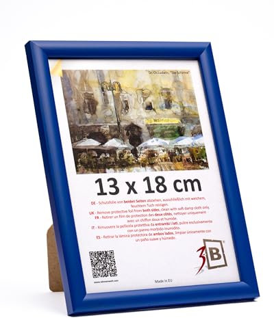 3-B Bilderrahmen MAUI - Dunkel Blau - 13x18 - Holzrahmen, Fotorahmen, Portraitrahmen mit Acrylglas