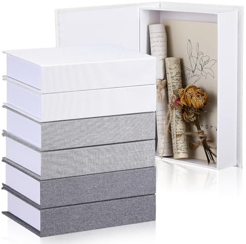 Geyoga 6 Pcs Faux Decorative Books Set for Home Decor Linen Fake Book Storage Box for Coffee Table Bookshelf Mantle Modern Home Decoration Photo Storage DIY Crafts, 8.6 x 6.1 x 1.8 Inch(Gray Tone)