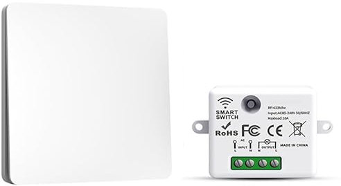 RF433 Funk Lichtschalter Set, Funkschalter Batterielose, Funk-Sender-Sicherheitsschalter und Empfänger-Controller 10A, Funk Schalter 240V, Wandlichtsschalter, Funk-Lichtschalter (1 Way Kit)