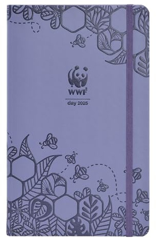 WWF, Large Agenda journalier 2025 12 mois, avec élastique et double signet, avec calendrier et planificateur 2025 et 2026 cm, 13 x 21 h, violet