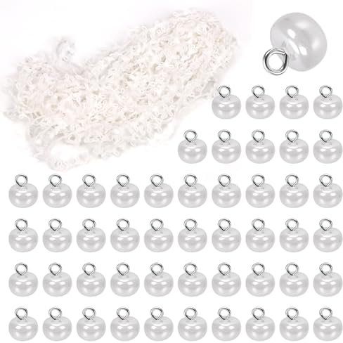 Swpeet Kit di 50 bottoni bianchi in treccia di nylon con asola elastica, lunghezza 18,8 m, 50 bottoni bianchi a mezza cupola, con asola, per costumi artigianali