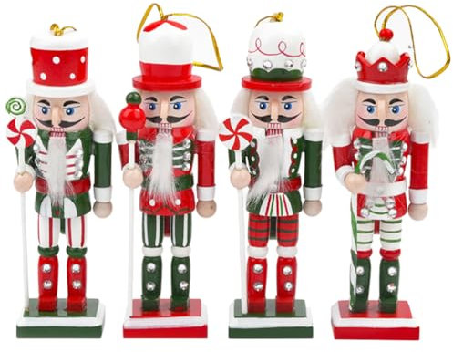 VALICLUD 4PCS Christmas Nutcracker Ornaments Mini Nutcracker Soldier Figures Wooden Hanging Christmas Decorations for Xmas Party
