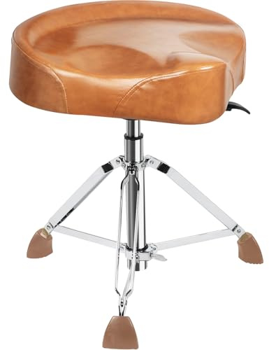 AKLOT Saddle Drum Throne, Hydraulic Drum Throne, Heavy Duty Drum Seat, Height Adjustable Suede Drum Chair, Motorcycle Style Drum Stool for Adults Drummers Yellow