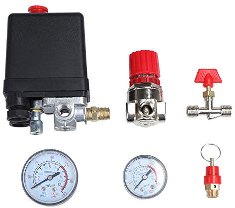 HSEAMALL Kompressor Druckschalter 220V Luftkompressor Druckschalter mit Manometer, Regelventil und Sicherheitsventil, 175 PSI