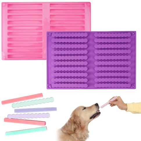 2 stycken silikonformar för hundar, 20 ränder, hundbakning, återanvändbar, rosa/lila, silikonbakningsmatta, hundkakor, bakning för hundkakor, gör-det-själv