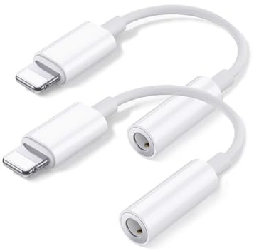 Unerder Headphone Jack Adapter for iPhone,2 Pack Lightning to 3.5mm Headphones Jack Adapter AUX, Compatible with iPhone 14//13/12/11/SE/XR/XS/8/7 All iOS,Support Call+Music Control